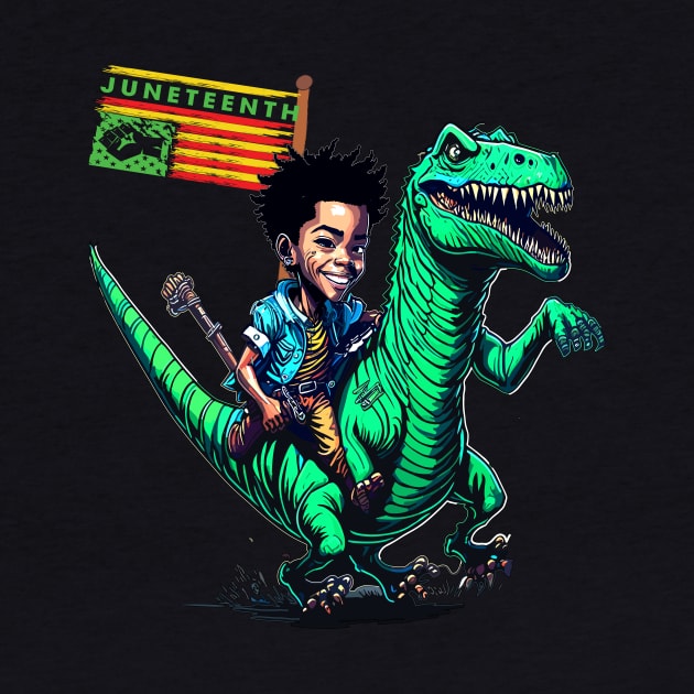 Juneteenth black king riding t rex dino funny boys kids flag by AlmaDesigns